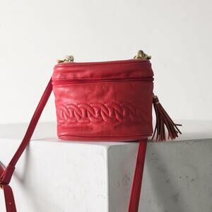 Pantera Vintage Red Leather Quilted Vanity Camera Crossbody Bag Tassel Crossbody
